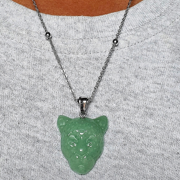 Natural Genuine Blue Gold Stone Leopard head in stainless steel 24 in - Picture 4 of 8